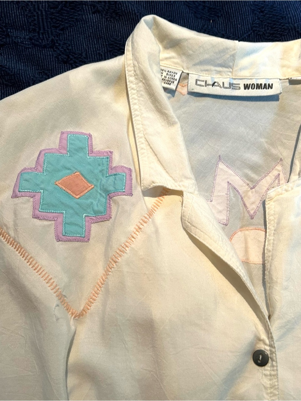 Cream Embroidered Button-Down Shirt